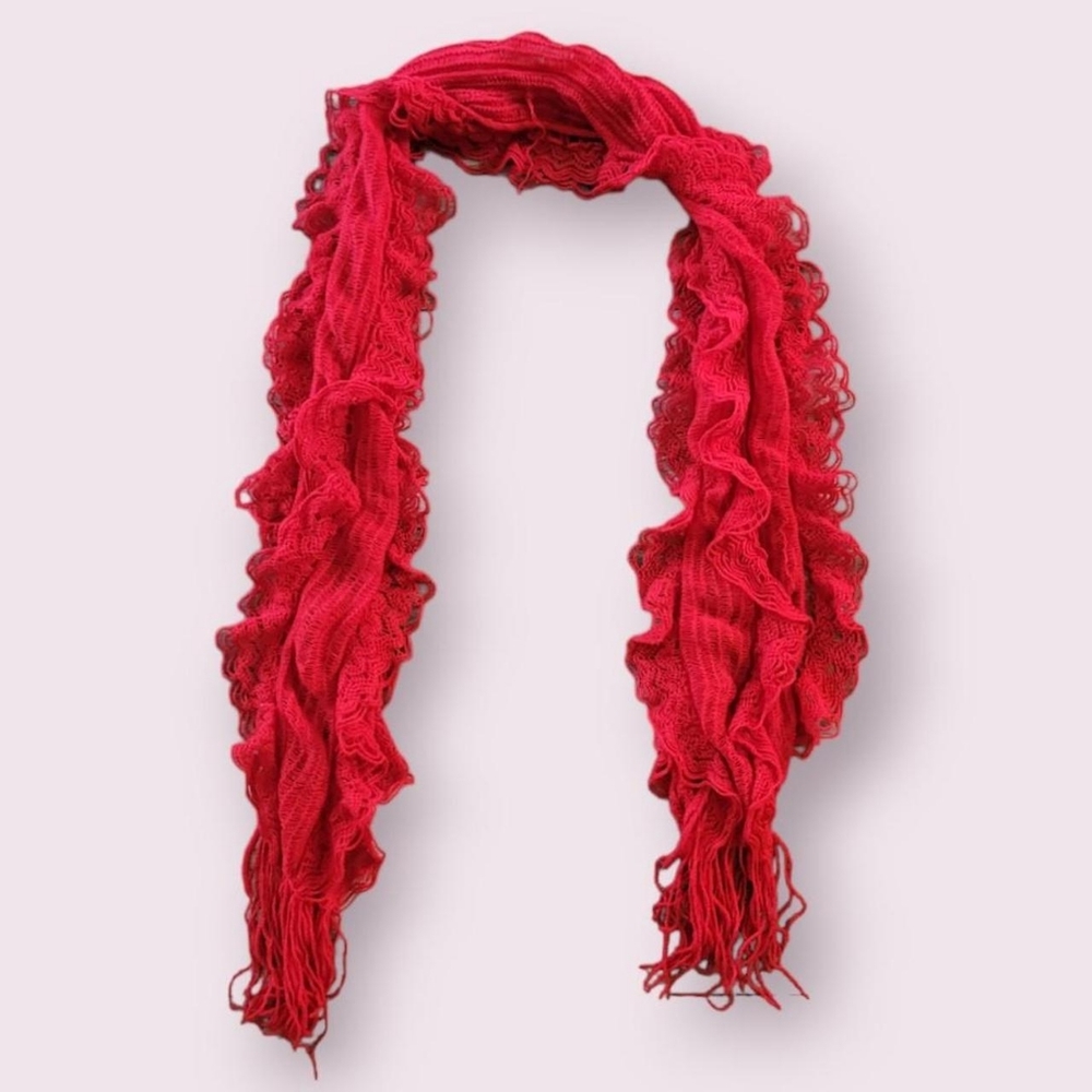 Y2K red ruffle scarf